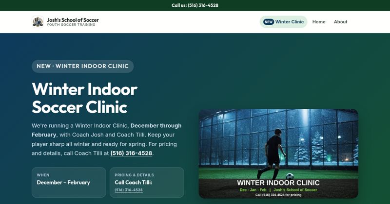 Josh's School of Soccer website